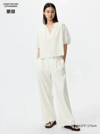 Pantalones rectos de mezcla de lino para mujer