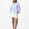 Premium Linen camisa con cuello barco para mujer | A rayas Premium Linen camisa con cuello barco para mujer | A rayas