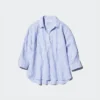 Premium Linen camisa con cuello barco para mujer | A rayas Premium Linen camisa con cuello barco para mujer | A rayas