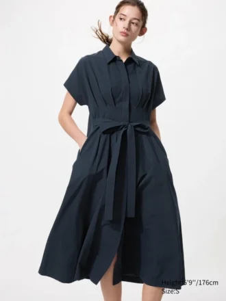 Vestido camisero de seersucker para mujer