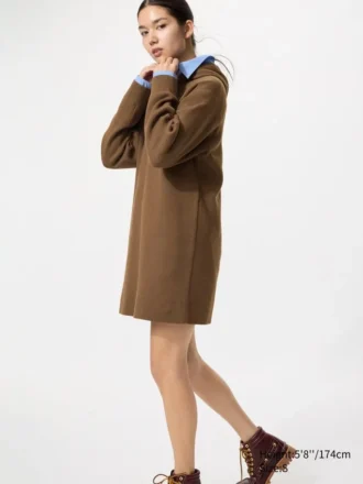 Vestido con sudadera con capucha de punto de algodón liso para mujer