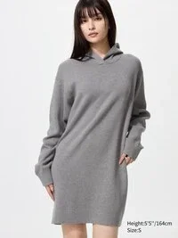 Vestido con sudadera con capucha de punto de algodón liso para mujer