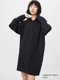 Vestido con sudadera con capucha de punto de algodón liso para mujer