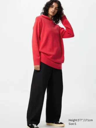 Vestido con sudadera con capucha de punto de algodón liso para mujer