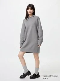 Vestido con sudadera con capucha de punto de algodón liso para mujer