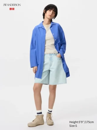 Vestido de camisa Oxford de cuello abierto para mujer