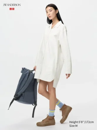 Vestido de camisa Oxford de cuello abierto para mujer