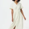 Vestido de mujer con cuello en V de mezcla de lino | A rayas Vestido de mujer con cuello en V de mezcla de lino | A rayas