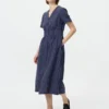 Vestido de mujer con cuello en V de mezcla de lino | A rayas Vestido de mujer con cuello en V de mezcla de lino | A rayas