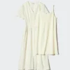 Vestido de mujer con cuello en V de mezcla de lino | A rayas Vestido de mujer con cuello en V de mezcla de lino | A rayas