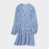 Vestido de mujer con estampado, cuello en V y camisas de manga larga Vestido de mujer con estampado, cuello en V y camisas de manga larga