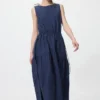 Vestido escalonado de mezcla de lino para mujer | Rayas Vestido escalonado de mezcla de lino para mujer | Rayas